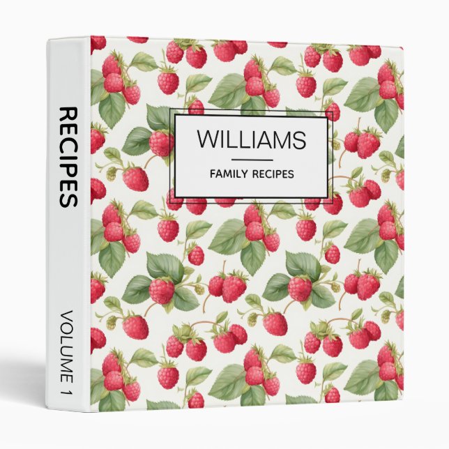 Elegant Watercolor Raspberry Personalized Recipes 3 Ring Binder (Front/Spine)
