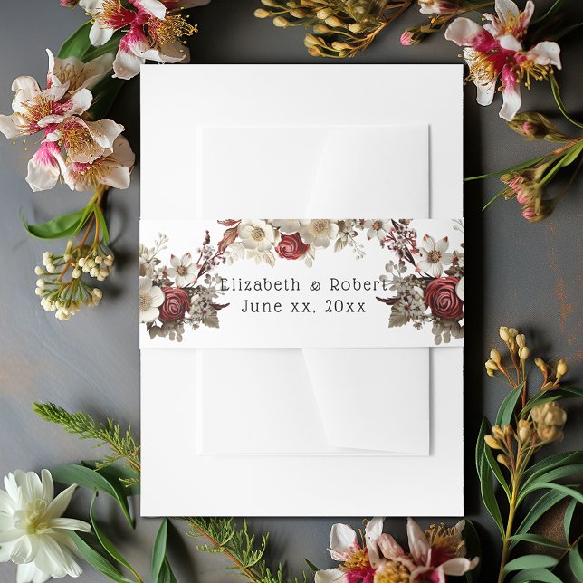  Elegant Watercolor Red and White Roses  Invitation Belly Band (Creator Uploaded)