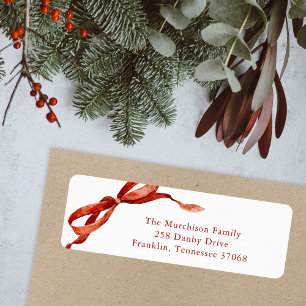Elegant Watercolor Red Bow Christmas Address Label