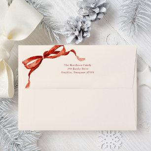 Elegant Watercolor Red Bow Christmas Holiday Envelope