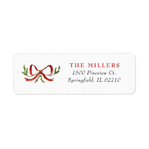 Elegant Watercolor Red Bow Christmas Label