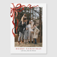 Elegant Watercolor Red Bow Christmas Magnetic Card