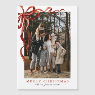 Elegant Watercolor Red Bow Christmas Magnetic Card