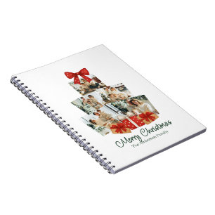 Elegant Watercolor Red Bow Family Christmas Tree Notebook