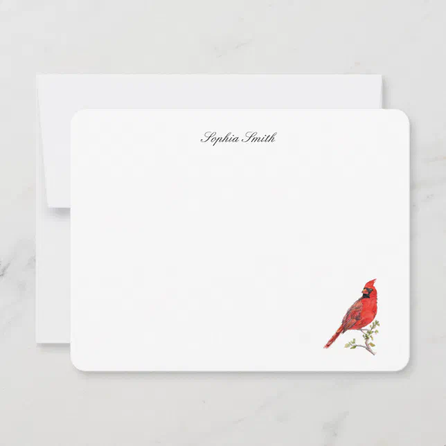 Elegant watercolor Red Cardinal bird flat Thank You Card | Zazzle
