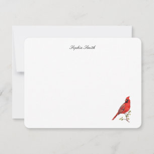 Elegant watercolor Red Cardinal bird flat Thank You Card