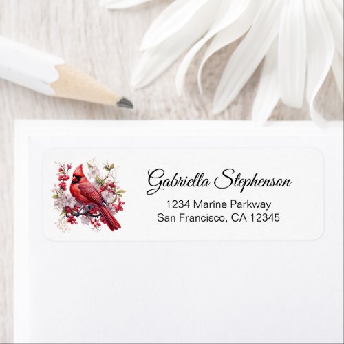 Elegant Watercolor Red Cardinal Return Address Label