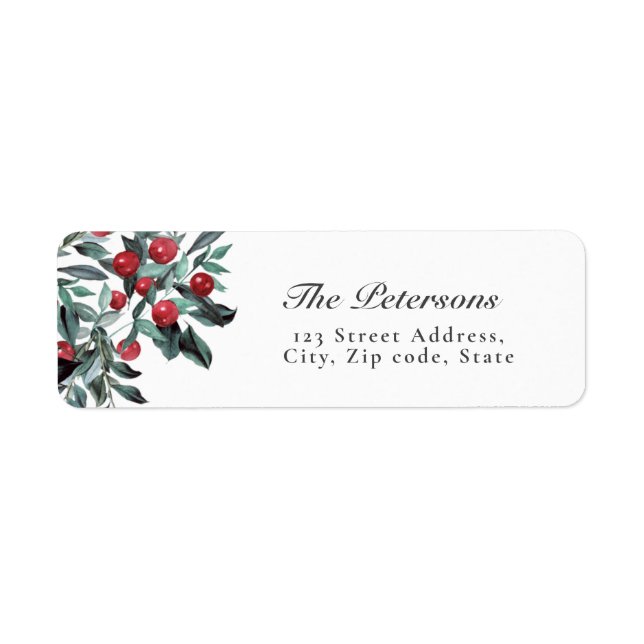 Elegant Watercolor Red Christmas Holly Berries  Label (Front)