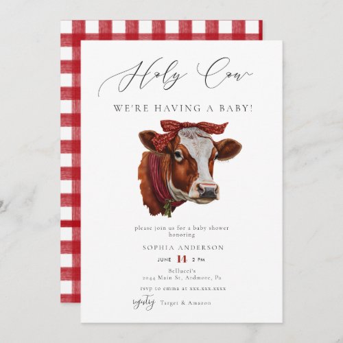 Elegant Watercolor Red Holy Cow Baby Shower Invitation