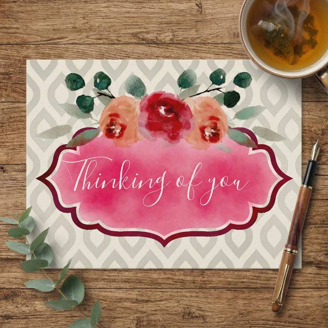 Elegant Watercolor Red Peach Rose Thinking Of You Postcard (Creator Uploaded)