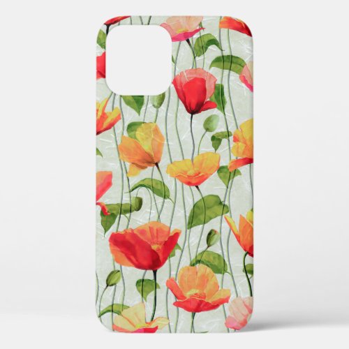 Elegant Watercolor Red Pink and Yellow Flowers  iPhone 12 Pro Case