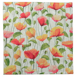 Elegant Watercolor Red Pink and Yellow Flowers Cloth Napkin