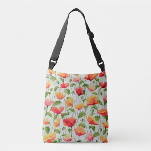 Elegant Watercolor Red Pink and Yellow Flowers  Crossbody Bag