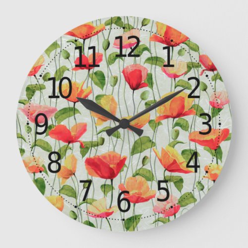 Elegant Watercolor Red Pink and Yellow Flowers  Large Clock