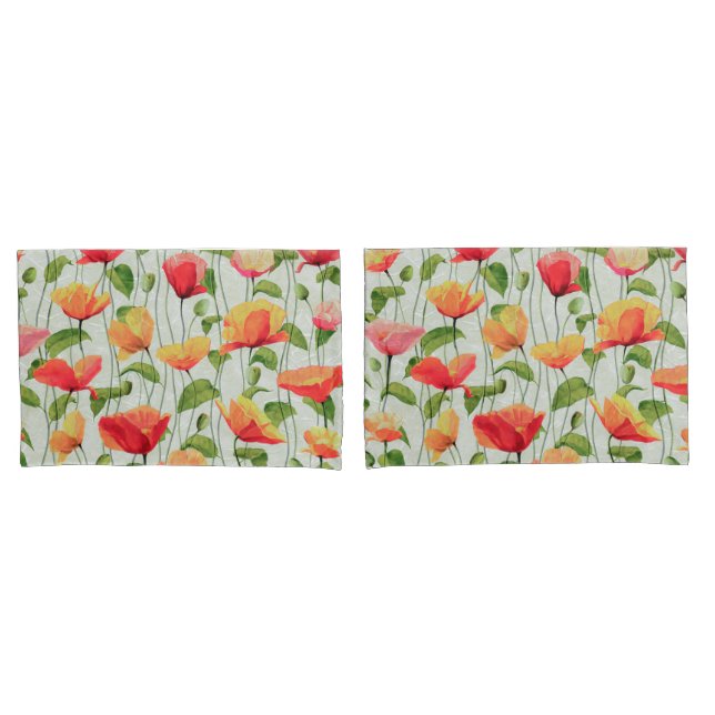 Elegant Watercolor Red Pink and Yellow Flowers | Pillow Case (Front-Set)