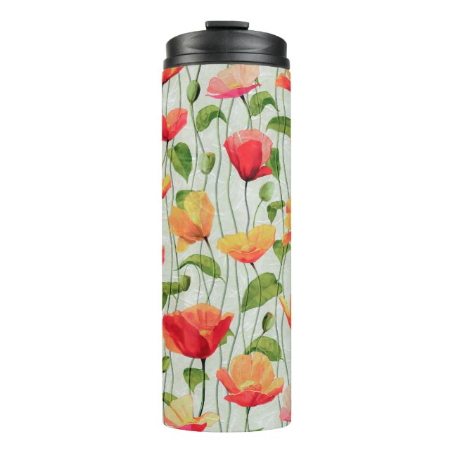 Elegant Watercolor Red Pink and Yellow Flowers | Thermal Tumbler (Front)