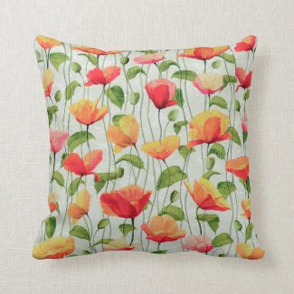 Elegant Watercolor Red Pink and Yellow Flowers Throw Pillow