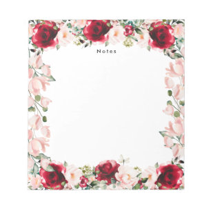 Elegant Watercolor Red Pink Floral Personalized Notepad