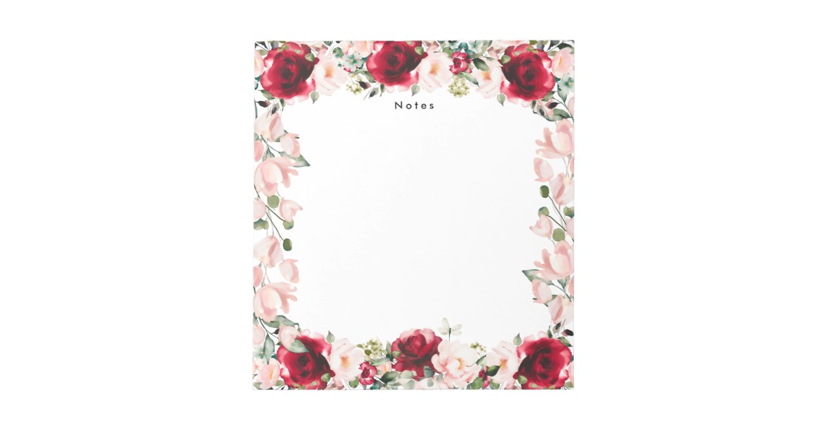 Elegant Watercolor Red Pink Floral Personalized Notepad | Zazzle