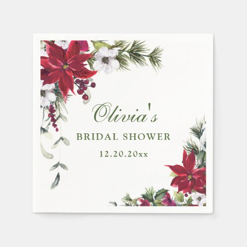 Elegant Watercolor Red Poinsettia BRIDAL SHOWER Napkins