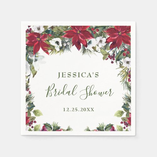 Elegant Watercolor Red Poinsettia BRIDAL SHOWER Napkins