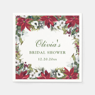 Elegant Watercolor Red Poinsettia BRIDAL SHOWER Napkins