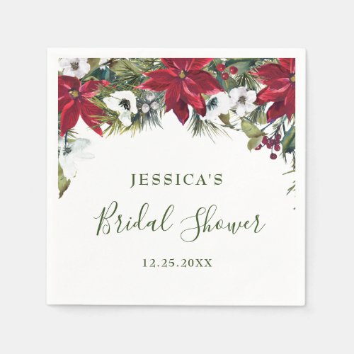 Elegant Watercolor Red Poinsettia BRIDAL SHOWER Napkins