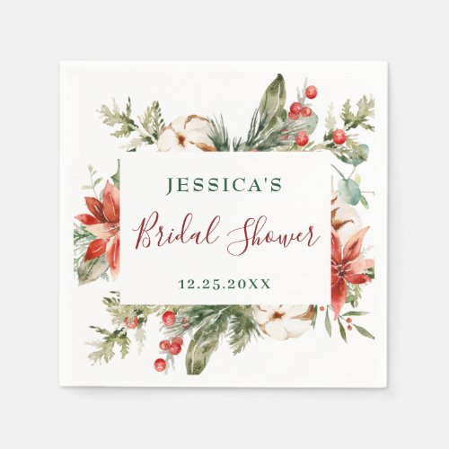 Elegant Watercolor Red Poinsettia BRIDAL SHOWER Napkins