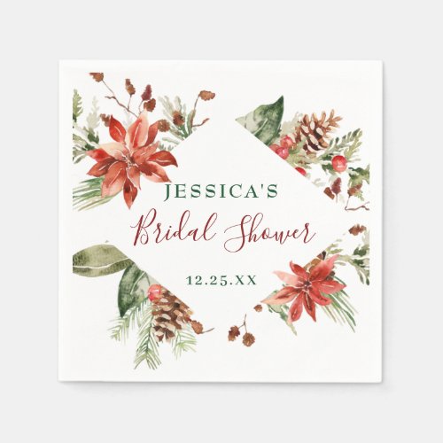 Elegant Watercolor Red Poinsettia BRIDAL SHOWER Napkins