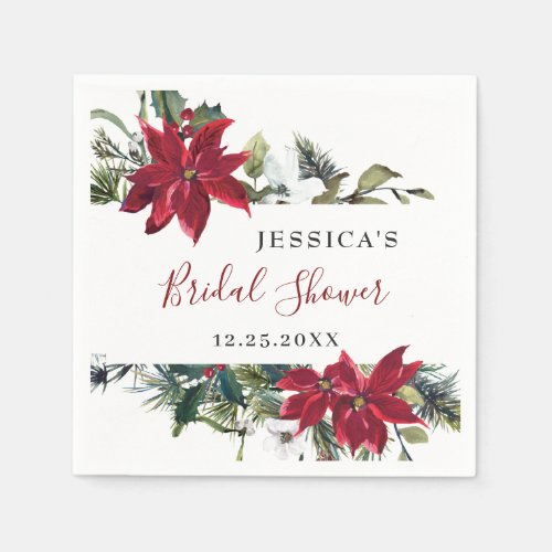 Elegant Watercolor Red Poinsettia BRIDAL SHOWER Napkins