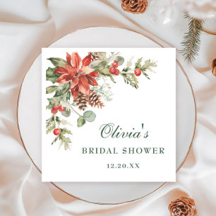 Elegant Watercolor Red Poinsettia BRIDAL SHOWER Napkins
