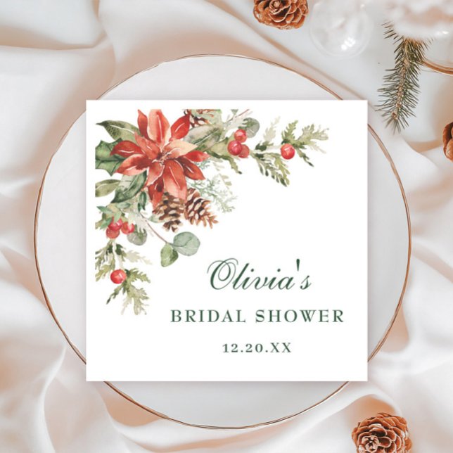 Elegant Watercolor Red Poinsettia BRIDAL SHOWER Napkins (Creator Uploaded)