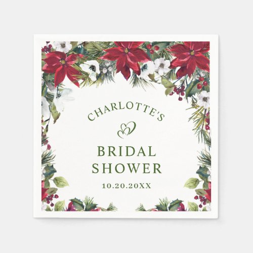 Elegant Watercolor Red Poinsettia BRIDAL SHOWER Napkins