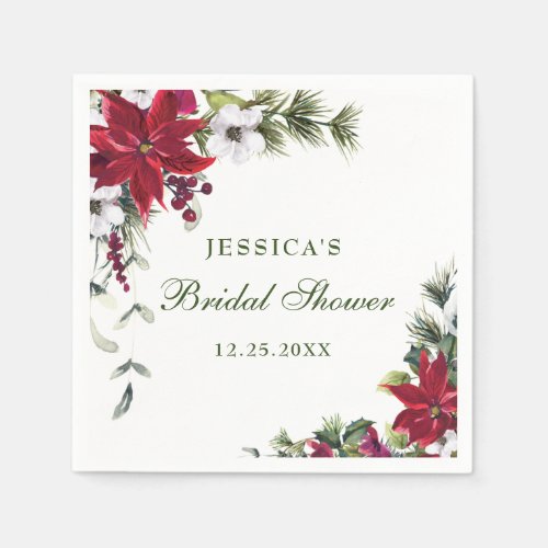 Elegant Watercolor Red Poinsettia BRIDAL SHOWER Napkins