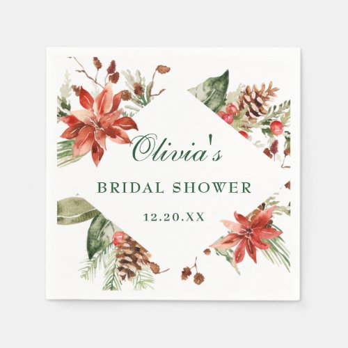 Elegant Watercolor Red Poinsettia BRIDAL SHOWER Napkins