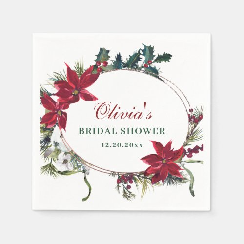 Elegant Watercolor Red Poinsettia BRIDAL SHOWER Napkins