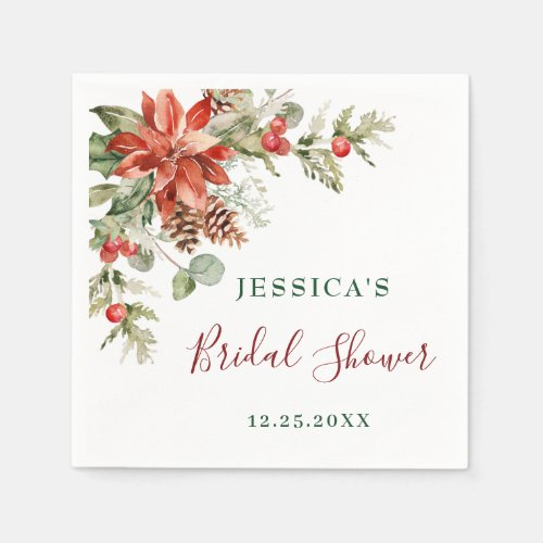 Elegant Watercolor Red Poinsettia BRIDAL SHOWER Napkins