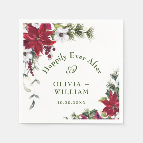 Elegant Watercolor Red Poinsettia Pine Fir Wedding Napkins