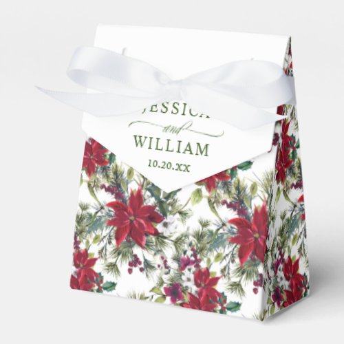 Elegant Watercolor Red Poinsettia Wedding Favor Boxes