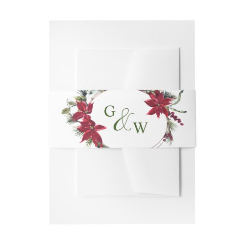 Elegant Watercolor Red Poinsettia Wedding Invitation Belly Band
