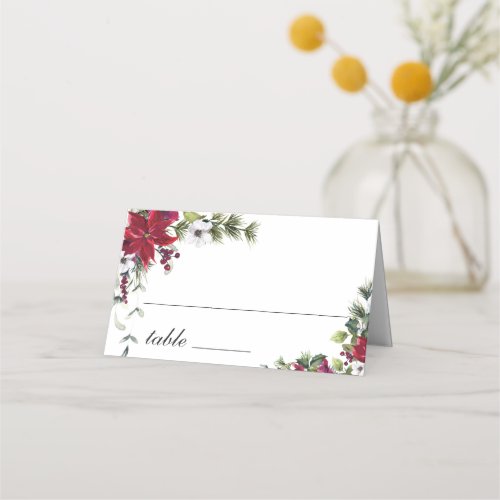 Elegant Watercolor Red Poinsettia Wedding Table Pl Place Card
