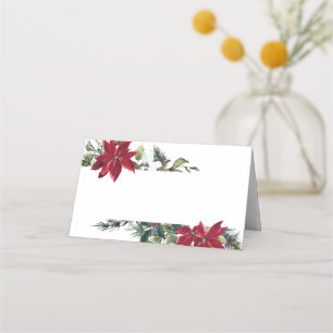 Elegant Watercolor Red Poinsettia Wedding Table Place Card
