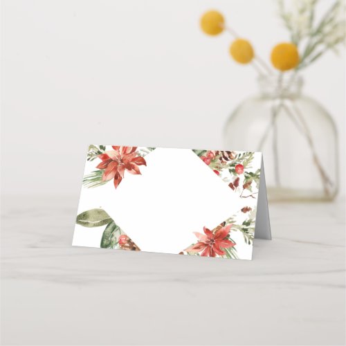 Elegant Watercolor Red Poinsettia Wedding Table Place Card