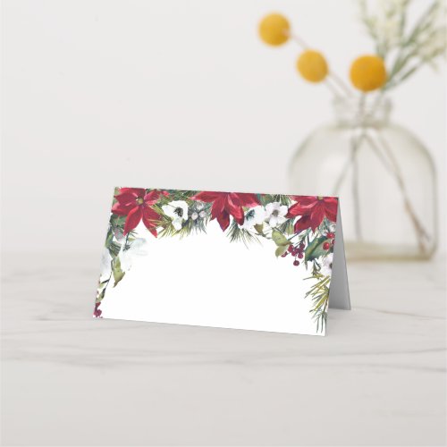 Elegant Watercolor Red Poinsettia Wedding Table Place Card