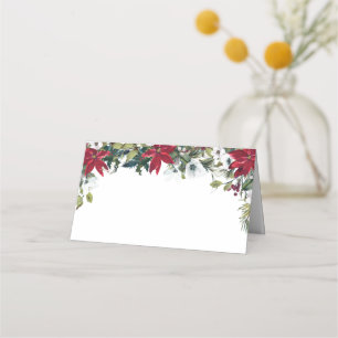 Elegant Watercolor Red Poinsettia Wedding Table Place Card