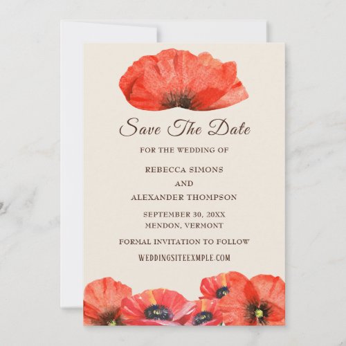 Elegant Watercolor Red Poppies Wedding Save The Date