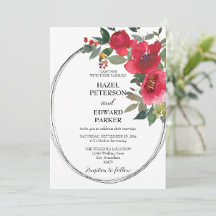 Elegant Watercolor Red Rose Floral Wedding Invitation
