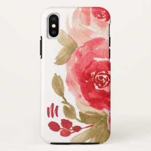 Elegant Watercolor Red Rose Monogram iPhone XS Case
