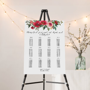 Elegant Watercolor Red Rose Wedding Seating Chart Foam Board