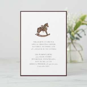 Elegant Watercolor Rocking Horses Plaid Christmas Invitation